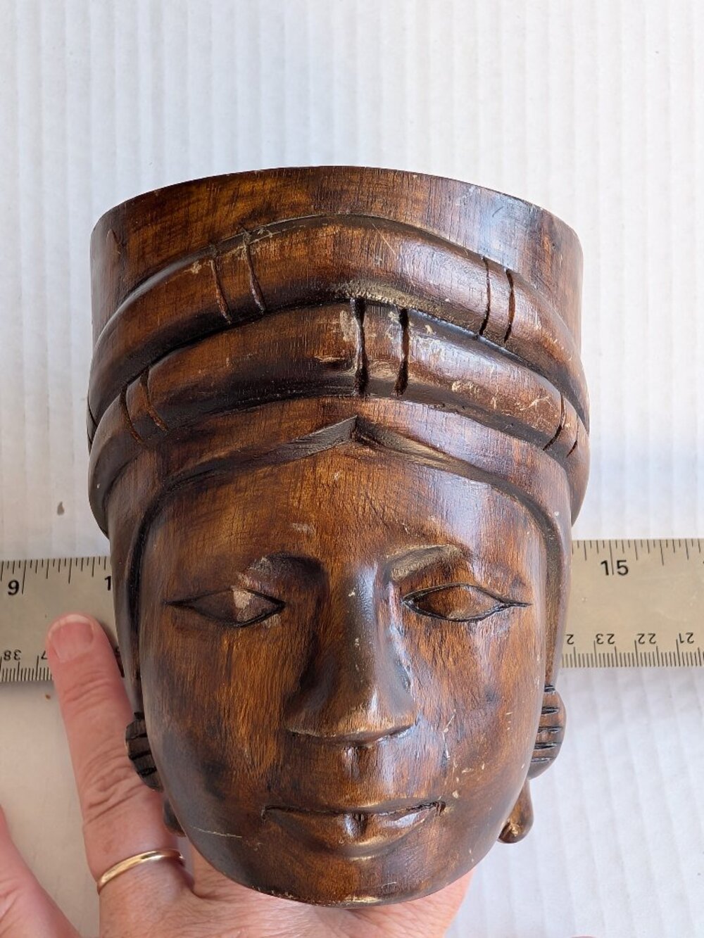 Gorgeous Goddess Vintage Tiki Cup. Hand carved wood.